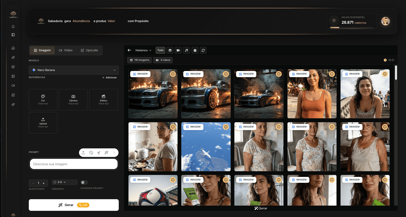 Interface do gerador de imagens da Transbordo