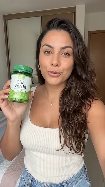 Criadora segurando o pote de chá verde