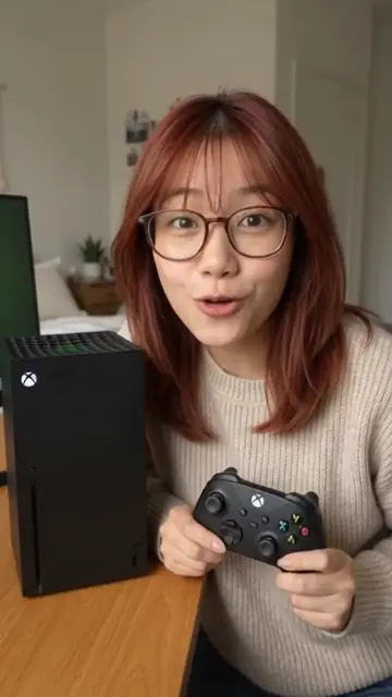 Criadora apresentando o console de videogame
