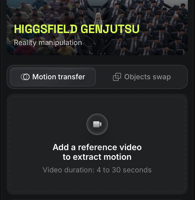 Interface do Higgsfield Genjutsu: Módulo de Reality Manipulation